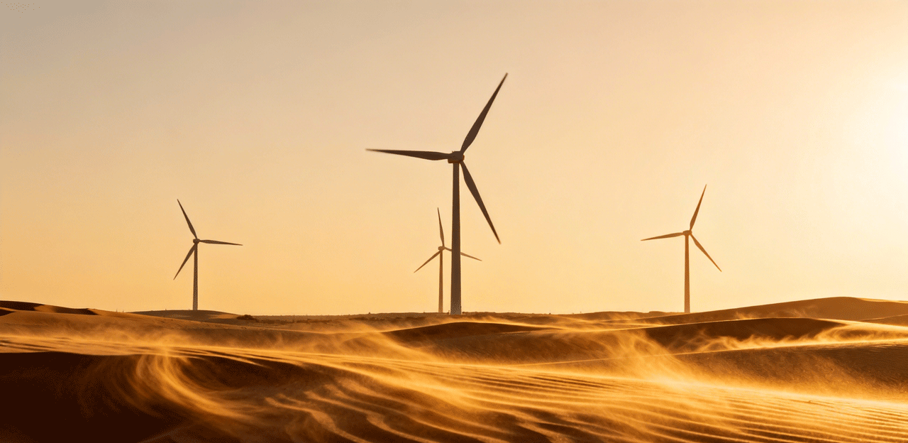 jimeng-2025-12-05-9769-沙漠中有几台风力发电机，有金色的风吹过.png