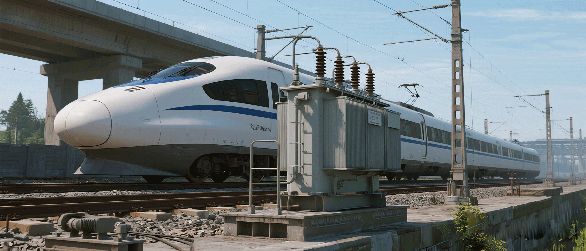 Jimeng-2025-07-04-9722- 高铁和变压器 变压器在前面 变压器在前面 ， 高铁在后面